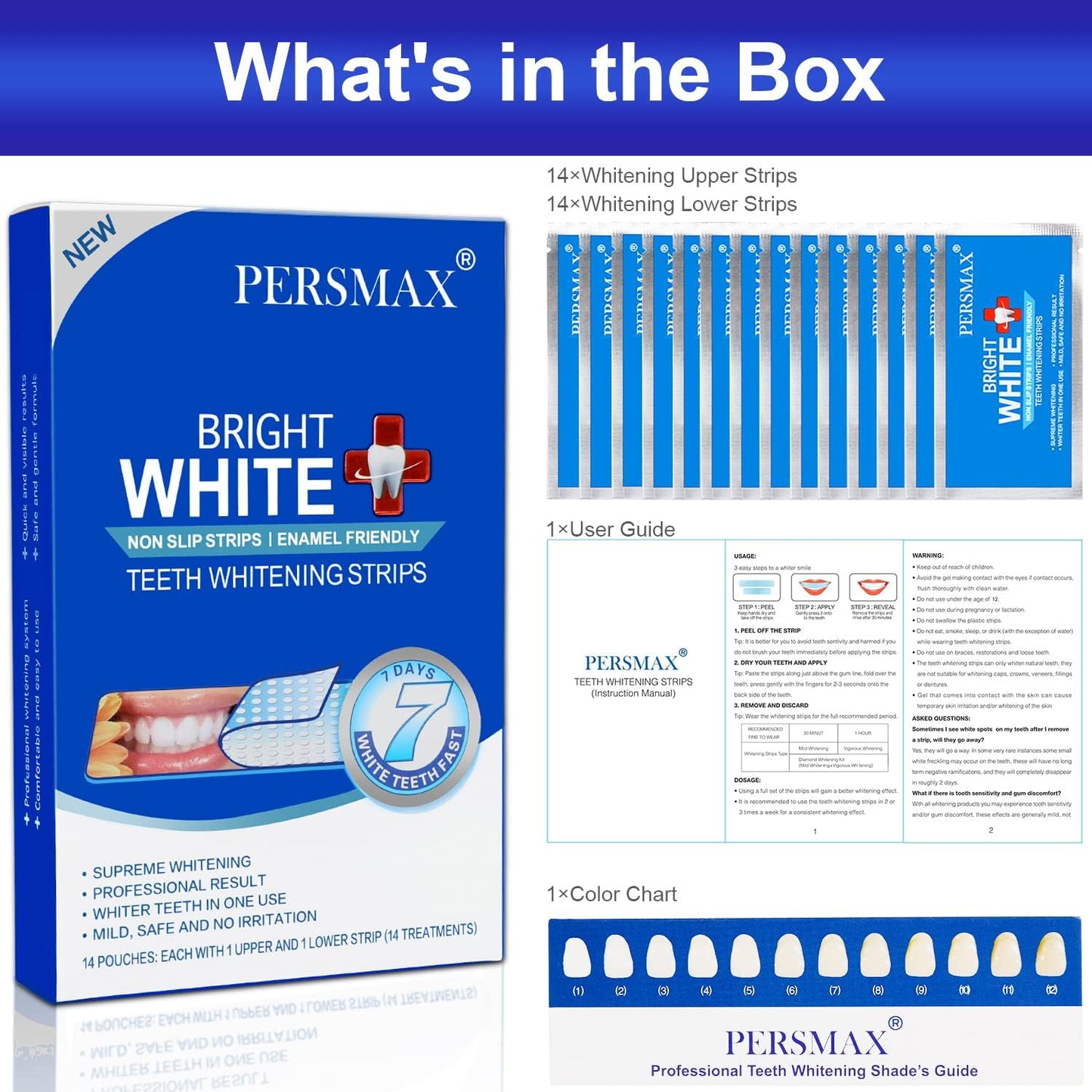 PERSMAX Teeth Whitening Strips – Dentist-Approved, Gum-Safe, 28 Non-Slip Strips Kit (14 Treatments) | 30-Min Express Whitening
