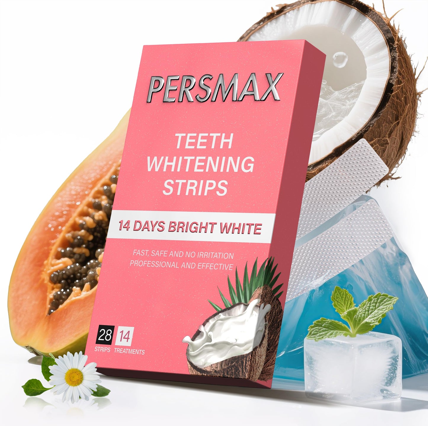 PERSMAX Teeth Whitening Strips for Sensitive Teeth – Enamel Safe, 28 Strips (14 Treatments), No-Slip Whitening Kit