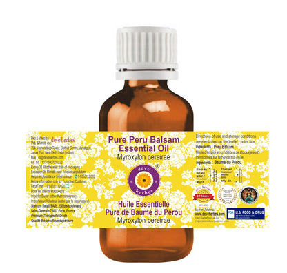 Deve Herbes Peru Balsam Essential Oil (Myroxylon pereirae) – Pure, Steam Distilled, 100ml Amber Bottle