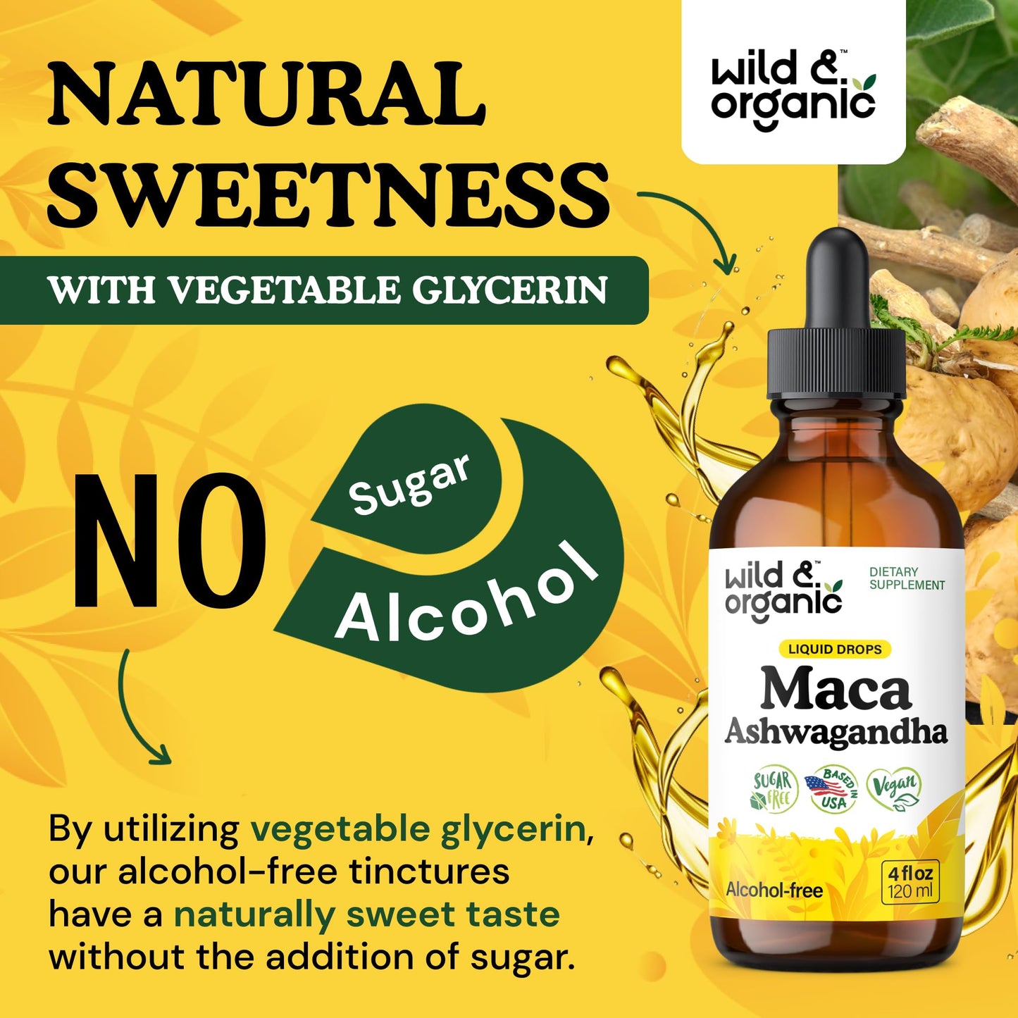 Wild & Organic Maca Root Ashwagandha Drops - 4 fl oz | Vegan, Sugar & Alcohol-Free Tincture for Men & Women