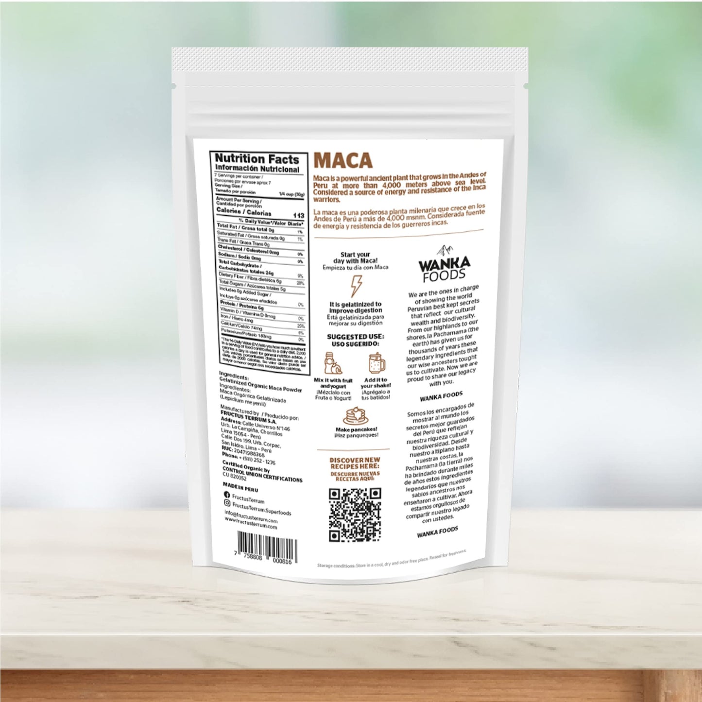 WANKA FOODS Organic Gelatinized Maca Powder – 8oz / 227g | Peruvian Maca Root, Vegan, USDA Organic, Non-GMO, Gluten-Free, Keto-Friendly