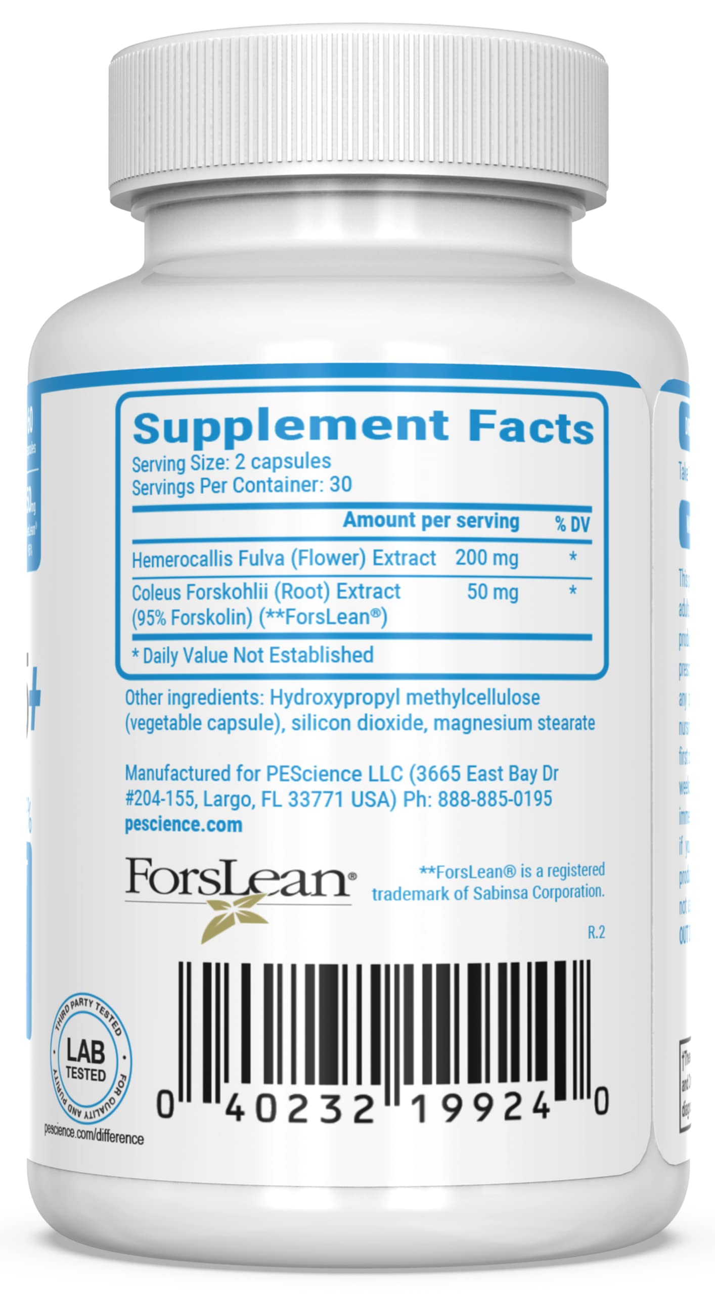 PEScience Forskolin Capsules, 95% Pure Forskolin Extract from Coleus Forskohlii, Patented ForsLean, 50mg, 60 Count