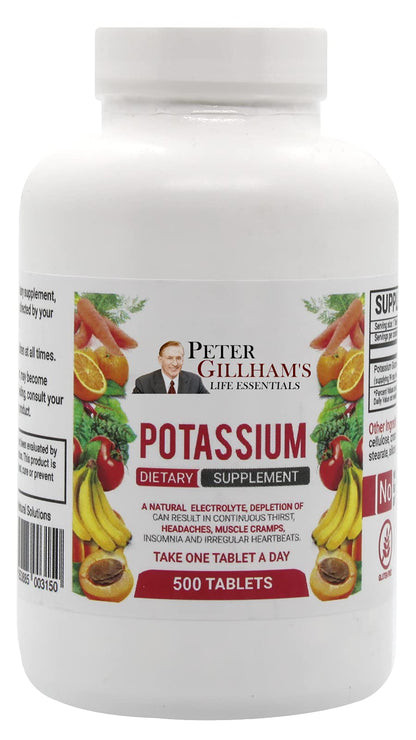 Peter Gillham’s Life Essentials Potassium Gluconate tablets 595mg, 500 Tablets, Support Electrolyte Balance, Made in USA (Package May Vary)