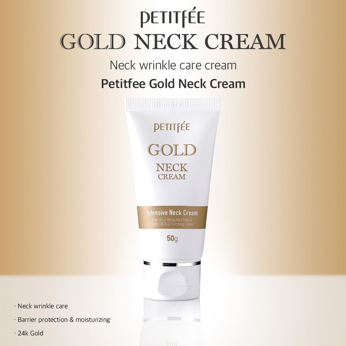 Petitfee Gold Neck Cream 1.69 fl oz (50 g) – 24K Gold & Adenosine Firming Moisturizer