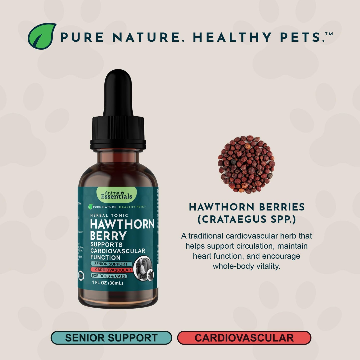Animal Essentials Hawthorn Berry Supplement for Dogs & Cats – Heart Health Support