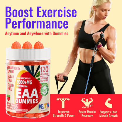 Pets Purest EAA Gummies 120 Strawberry – All 9 EAAs & BCAAs