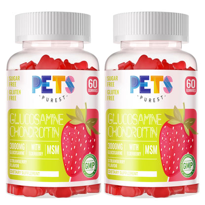 Pets Purest Glucosamine Chondroitin Gummies with MSM & Elderberry Extra Strength - Joint Support, Antioxidant Immune Support Supplement for Adults, Men & Women.(2 Pack) Strawberry