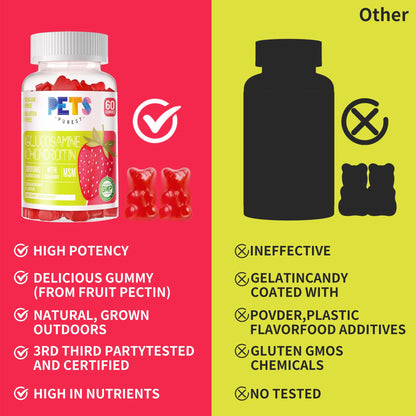 Pets Purest Glucosamine Chondroitin Gummies with MSM & Elderberry Extra Strength - Joint Support, Antioxidant Immune Support Supplement for Adults, Men & Women.(2 Pack) Strawberry
