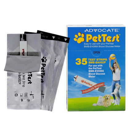PetTest Blood Glucose Test Strips – Easy-Open, Sterilized, 35 Pieces for Dogs & Cats | Advocate Pettest