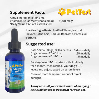 PetTest Methyl B12 Drops for Diabetic Pets – 2 fl oz (5000 mcg)
