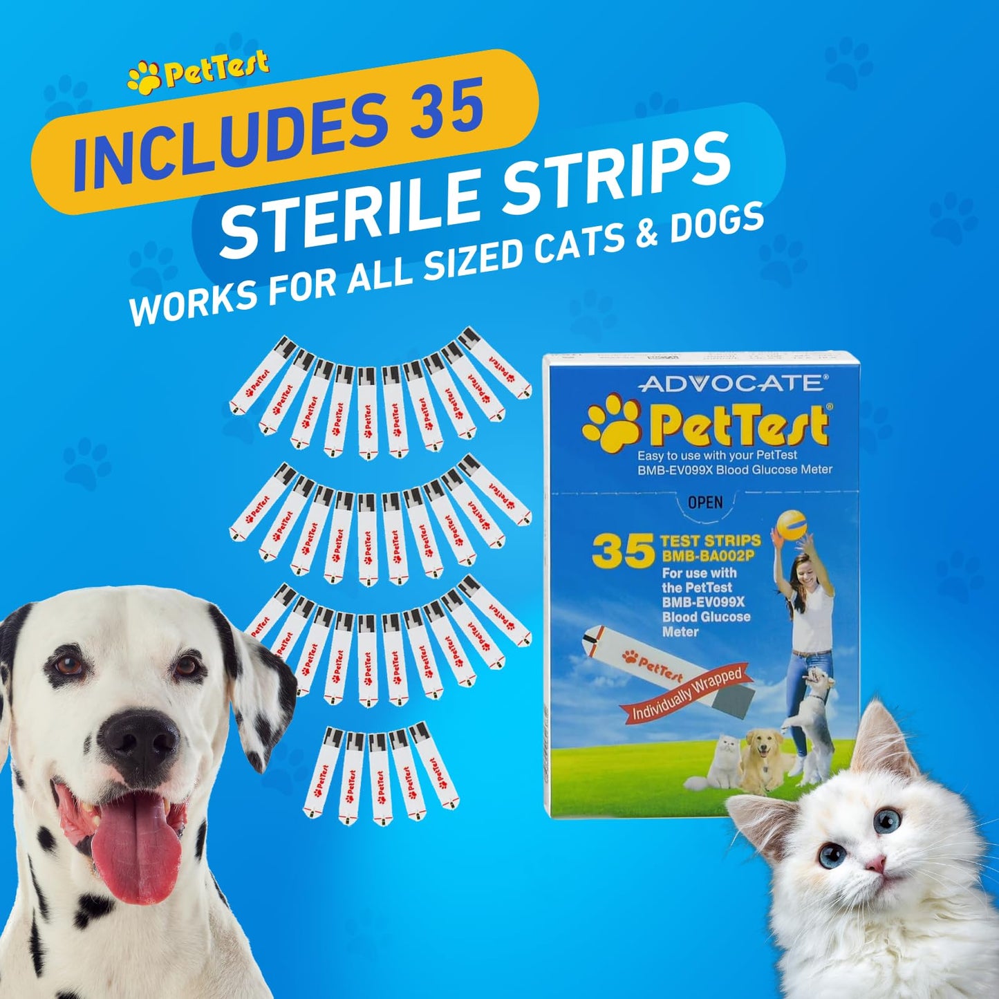 PetTest Blood Glucose Test Strips – Easy-Open, Sterilized, 35 Pieces for Dogs & Cats | Advocate Pettest