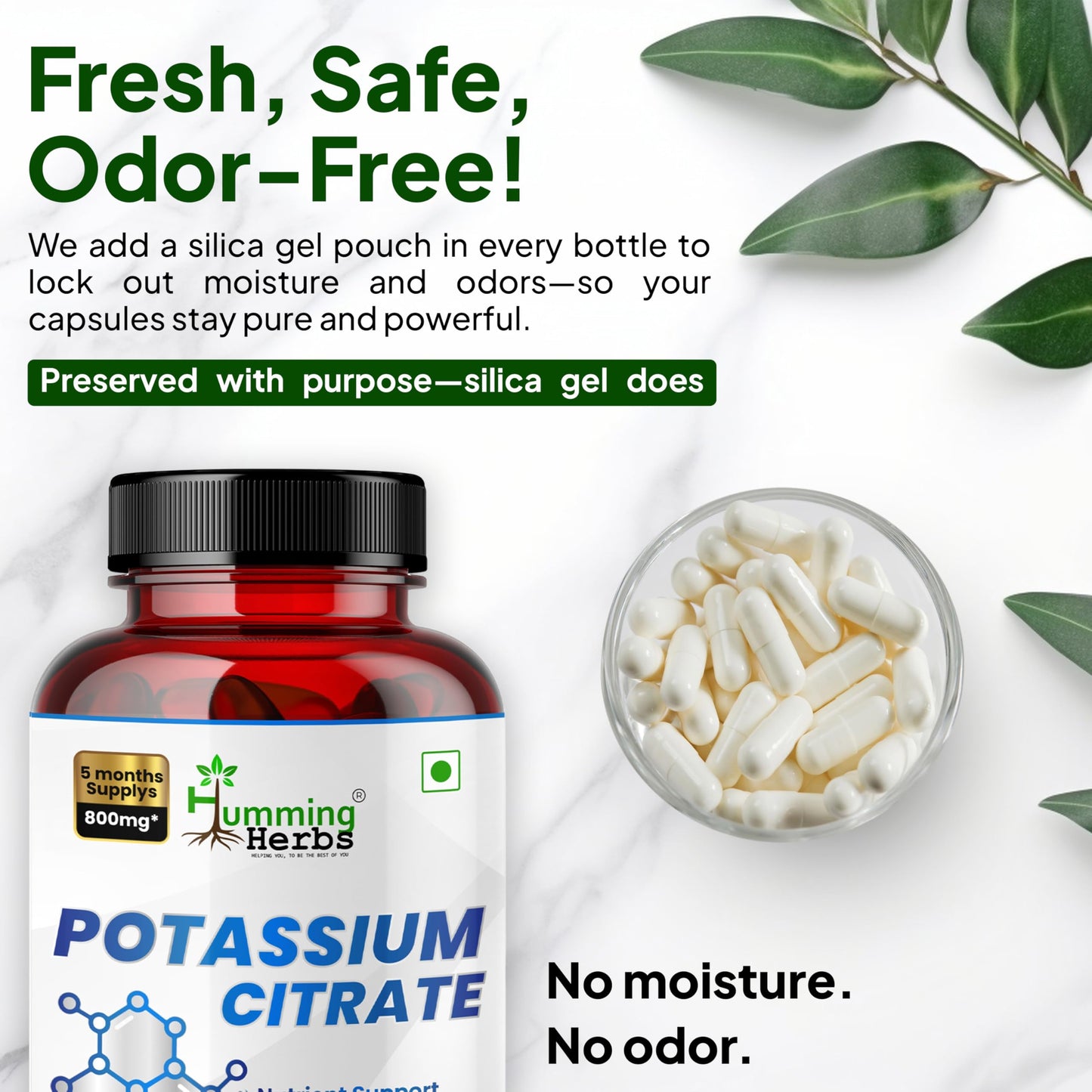 Potassium Citrate 800mg – 150 Vegan Capsules | Daily Electrolyte & Mineral Support | No Additives | Non-GMO
