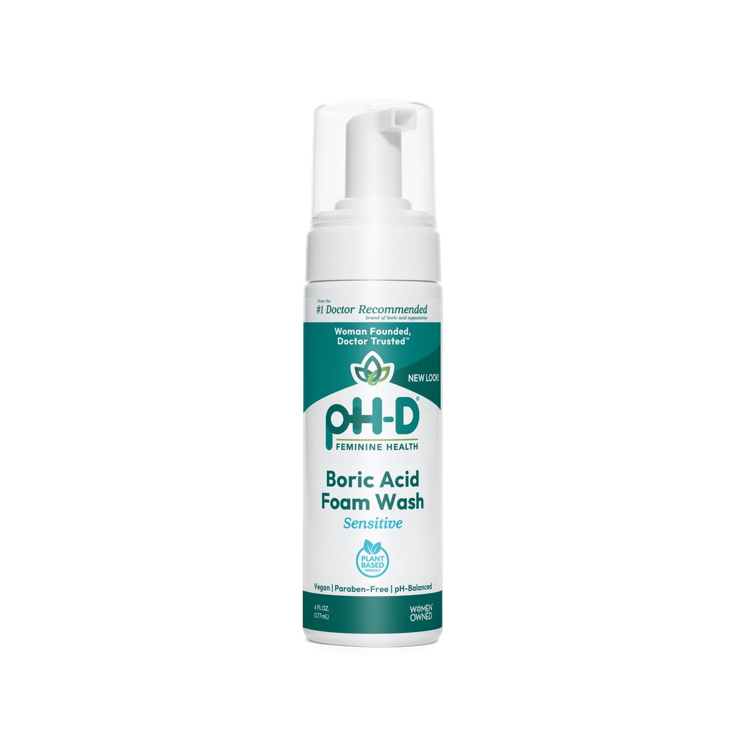 pH-D Feminine Health Boric Acid Foam Wash — pH-Balanced, Plant-Based, Paraben-Free (Sensitive, 6 fl oz)