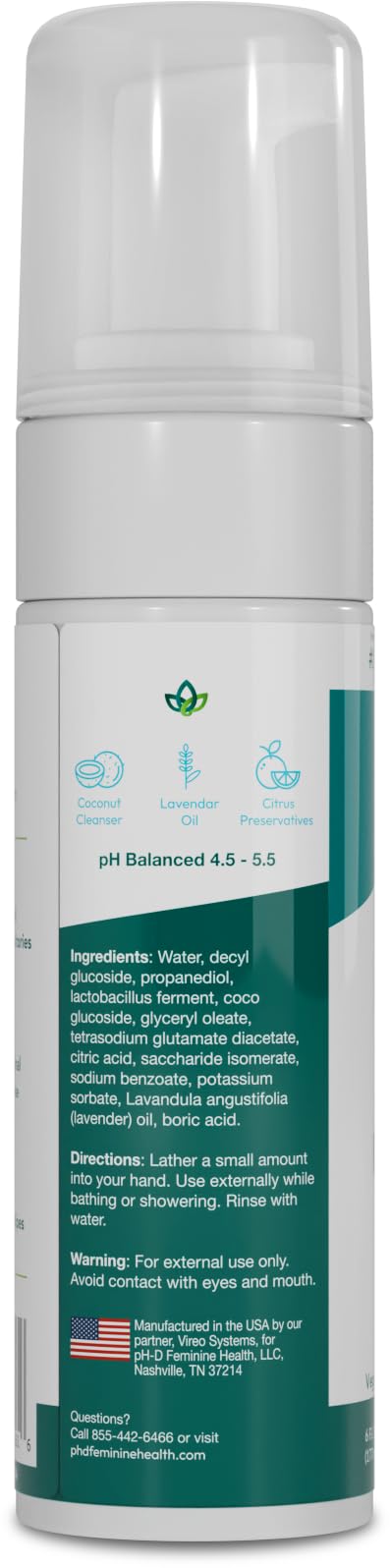 pH-D Feminine Health Boric Acid Foam Wash – pH-Balanced, Plant-Based, Paraben-Free (2x6 oz)