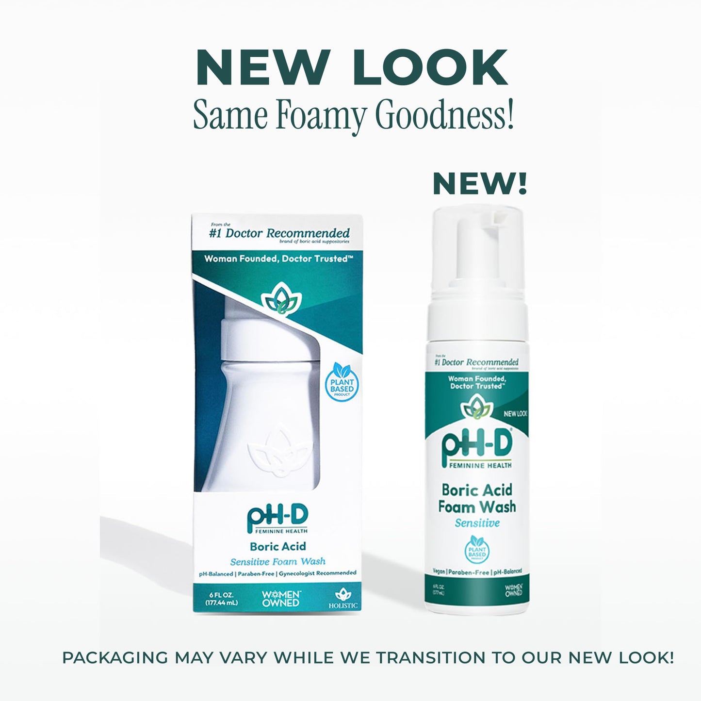 pH-D Feminine Health Boric Acid Foam Wash – pH-Balanced, Plant-Based, Paraben-Free (2x6 oz)