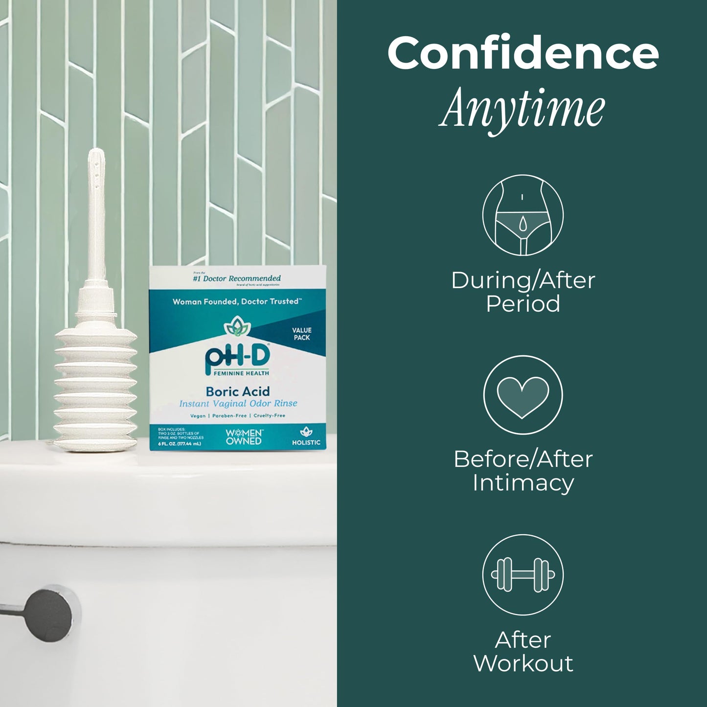pH-D Instant Odor Rinse with Boric Acid – Pack of 2 (6 fl oz total), Vegan, Paraben-Free, Cruelty-Free