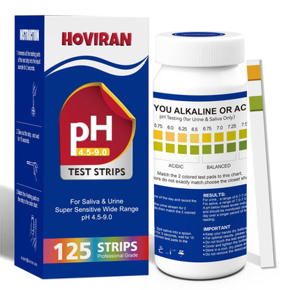 pH Test Strips for Saliva & Urine - 125 Strips, pH 4.5-9.0