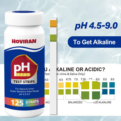 pH Test Strips for Saliva & Urine - 125 Strips, pH 4.5-9.0