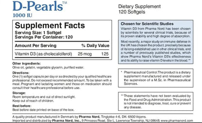 Pharma Nord D-Pearls Vitamin D3 25 mcg (1000 IU) – 120 Softgels