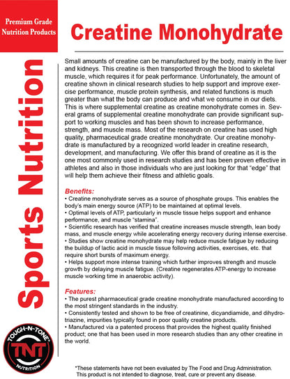 TOUGH-N-TONE 100% Pure Creatine Monohydrate Powder | Pharmaceutical Grade