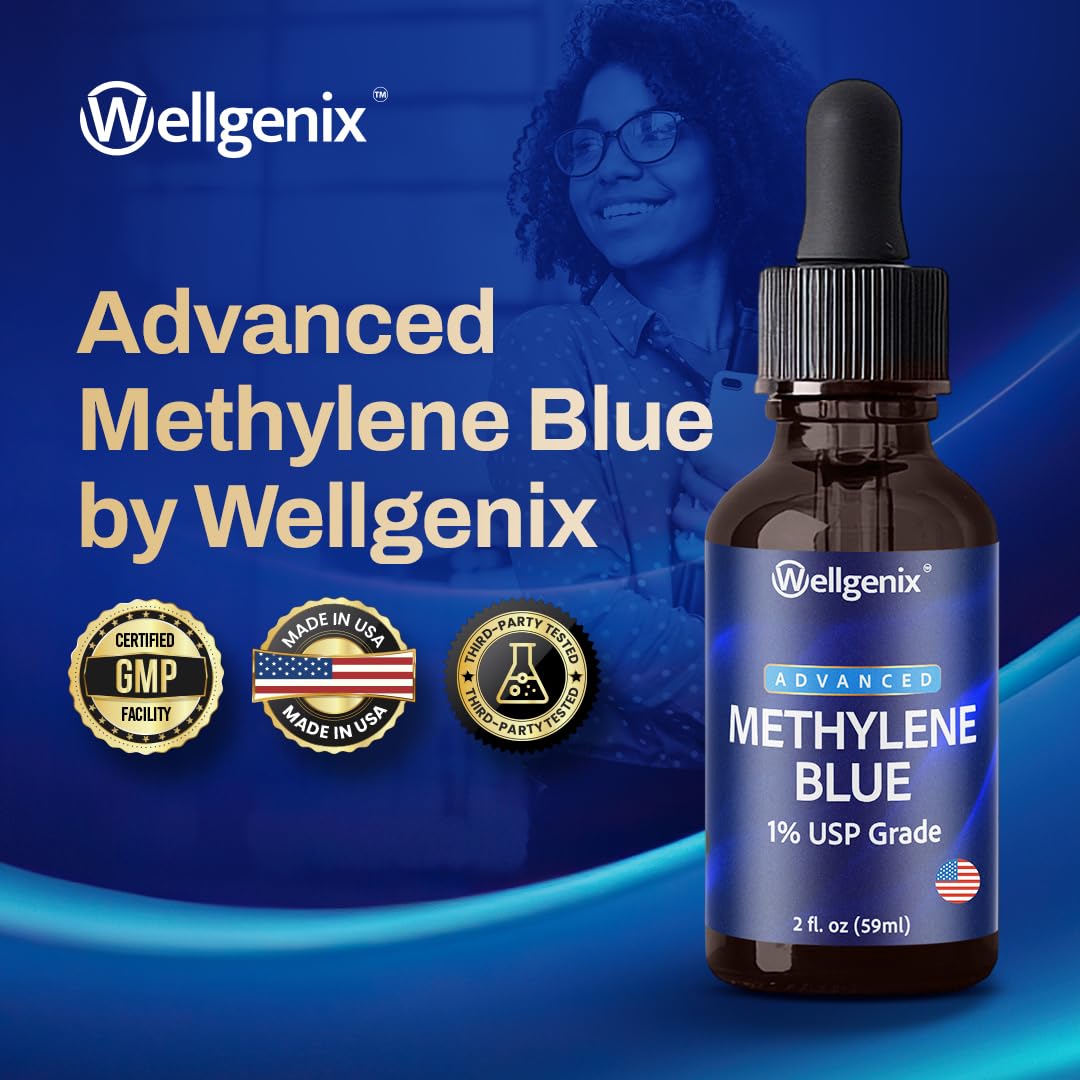 Wellgenix Methylene Blue Drops 1% USP Grade – Pharmaceutical Grade, Formaldehyde-Free (2 fl oz)