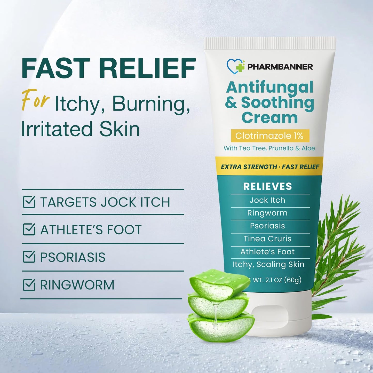 PHARMBANNER Antifungal Cream – Extra Strength Relief for Jock Itch, Athlete’s Foot, Ringworm & Psoriasis