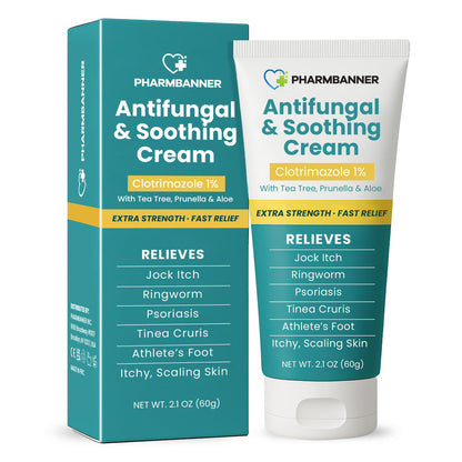 PHARMBANNER Antifungal Cream – Extra Strength Relief for Jock Itch, Athlete’s Foot, Ringworm & Psoriasis