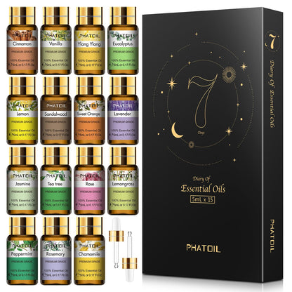PHATOIL 15-Piece Essential Oils Gift Set – 100% Natural, 5ml Bottles