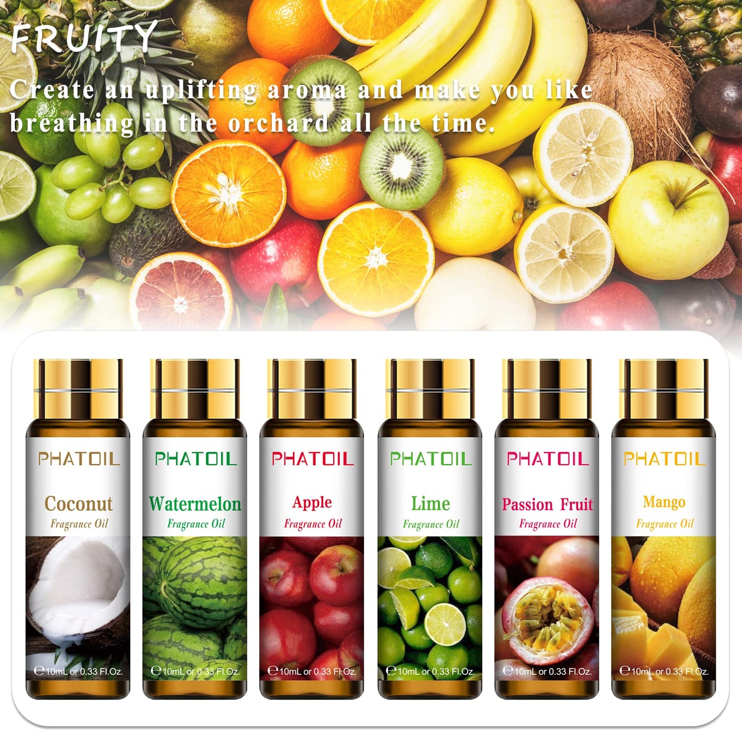 PHATOIL 9-Piece Fruity Essential Oils Gift Set | 10ml Fragrance Oils for Diffusers, Soap & DIY