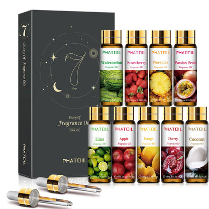 PHATOIL 9-Piece Fruity Essential Oils Gift Set | 10ml Fragrance Oils for Diffusers, Soap & DIY