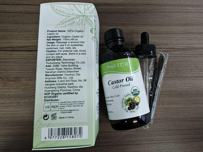 PHATOIL Castor Oil Organic Cold-Pressed 118 ml (4 oz) | Hair Growth, Lashes & Brows