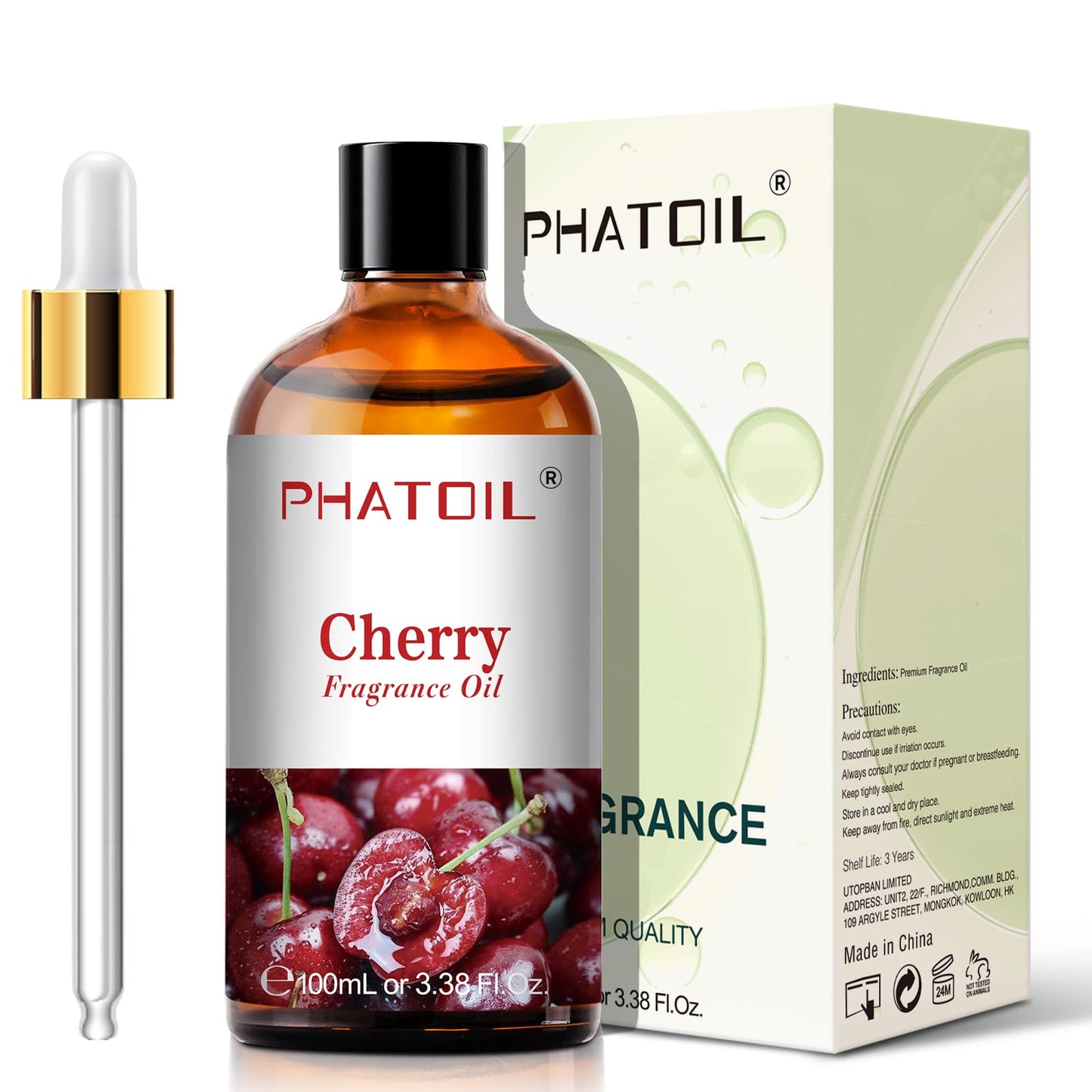 PHATOIL Cherry Fragrance Oils – 100ml (3.38 fl oz) for Aromatherapy, Diffusers, Candles & Soaps