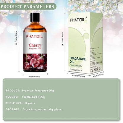 PHATOIL Cherry Fragrance Oils – 100ml (3.38 fl oz) for Aromatherapy, Diffusers, Candles & Soaps