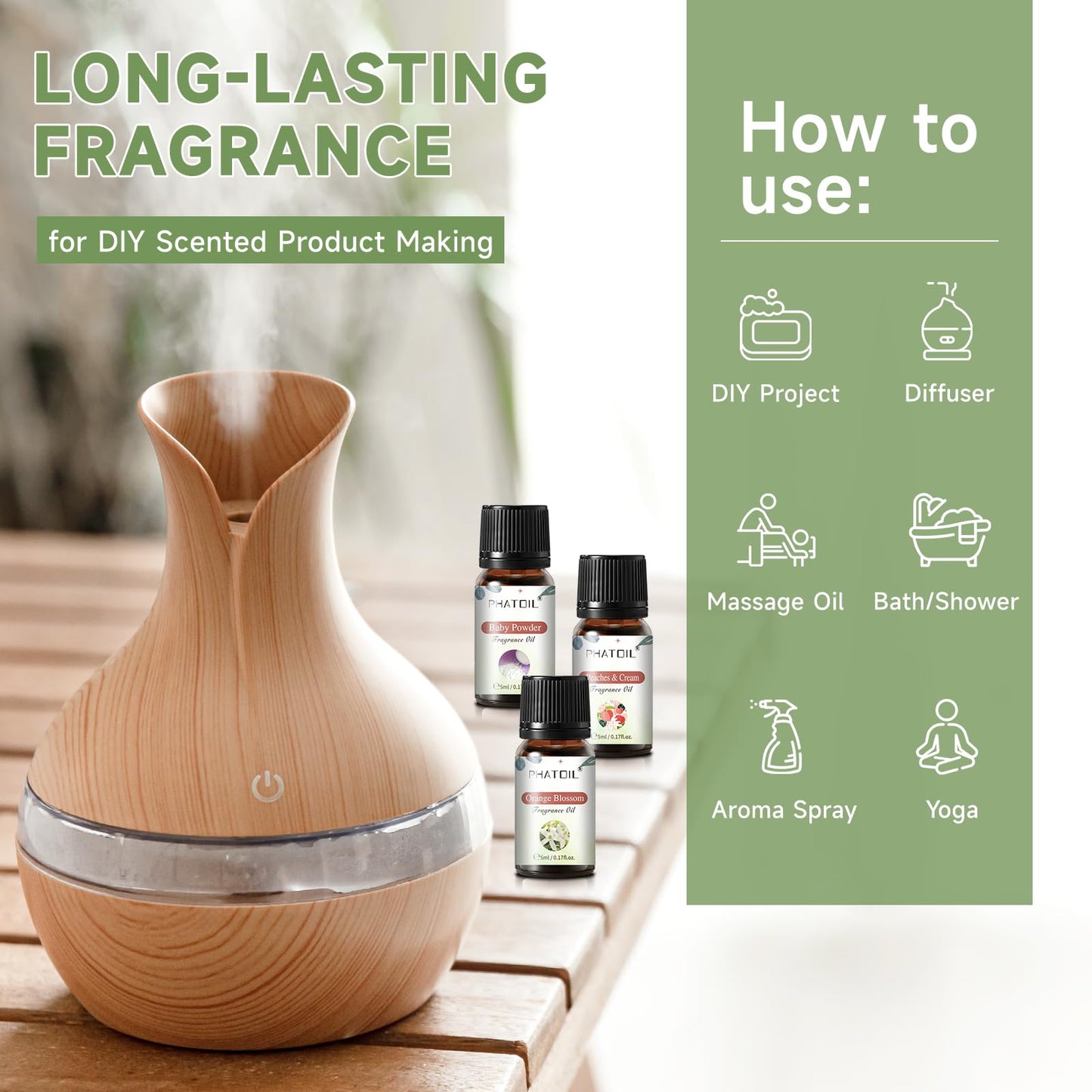 PHATOIL Coconut 20 Pcs Fragrance Oil Set – Premium Oils for Diffuser, DIY Candles & Soaps (5ml)