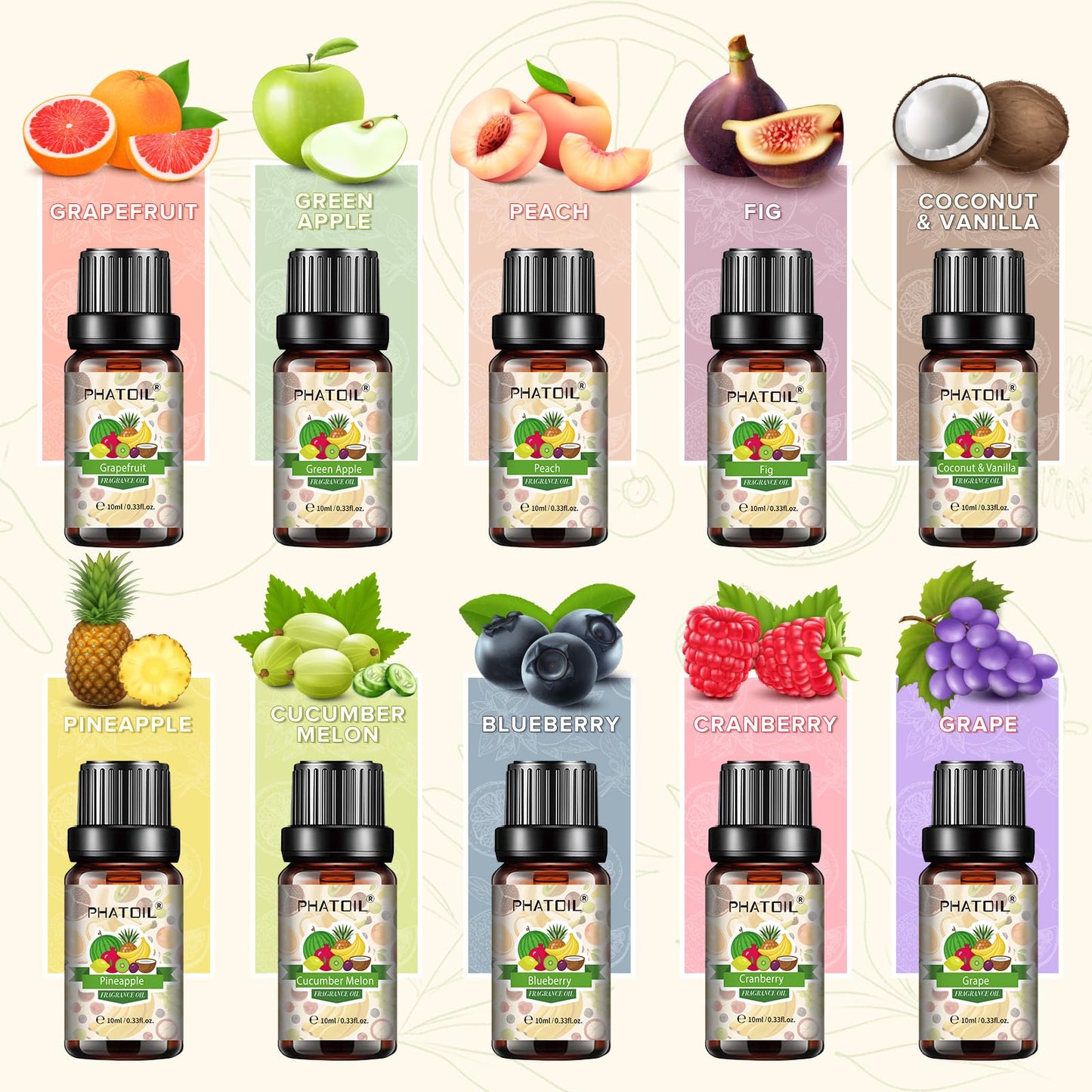 PHATOIL Coconut & Vanilla Fragrance Oils Set – 10 Pcs for Diffusers