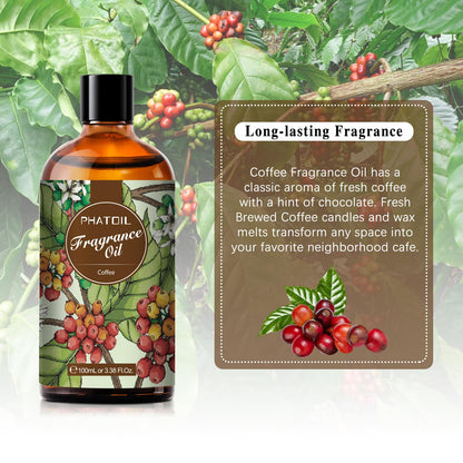 PHATOIL Coffee Fragrance Oil 100ml (3.38 fl oz) for Aromatherapy, Diffusers, DIY Candles & Soaps