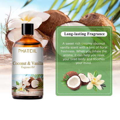 PHATOIL Coconut & Vanilla Fragrance Oil – 100ml for Aromatherapy, Diffusers, Candles & Soap