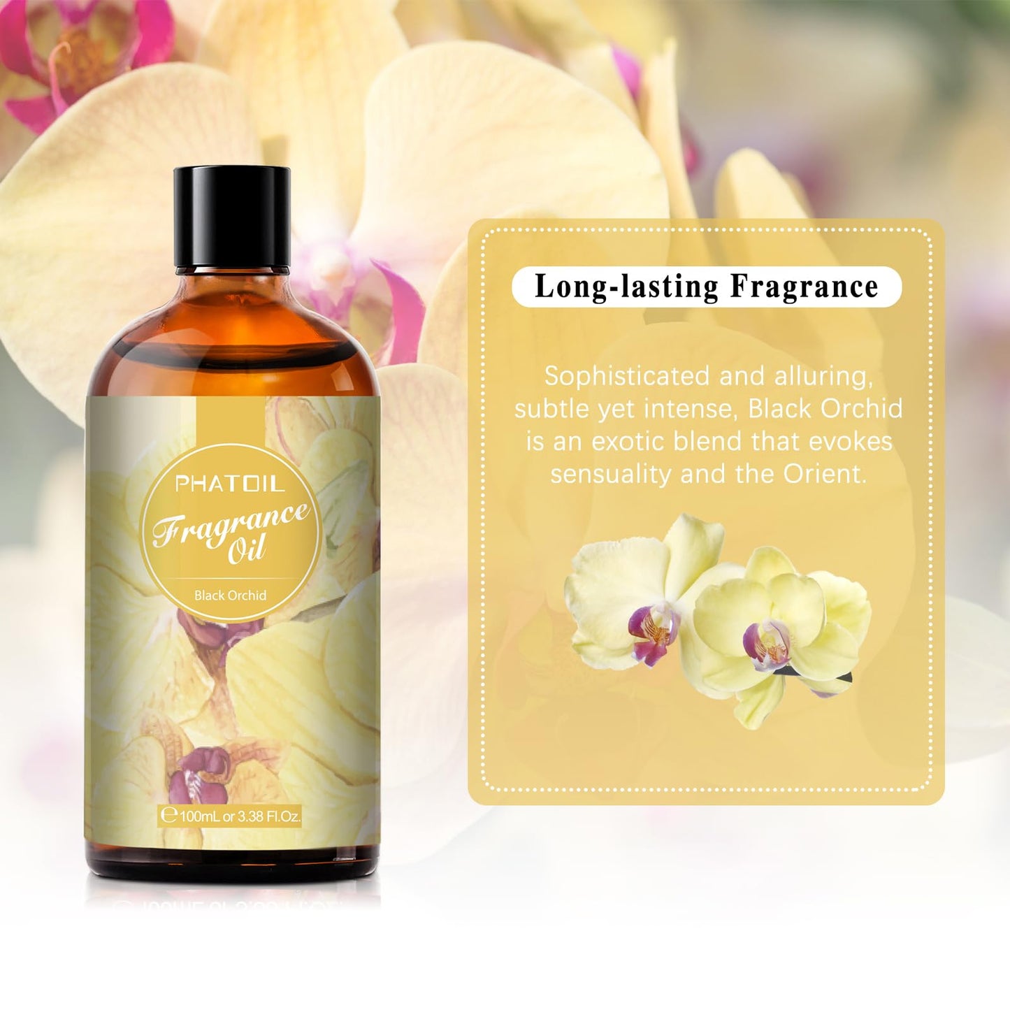 PHATOIL Black Orchid Fragrance Oil – 100ml (3.38 fl oz) for Diffusers, Candles & Soaps
