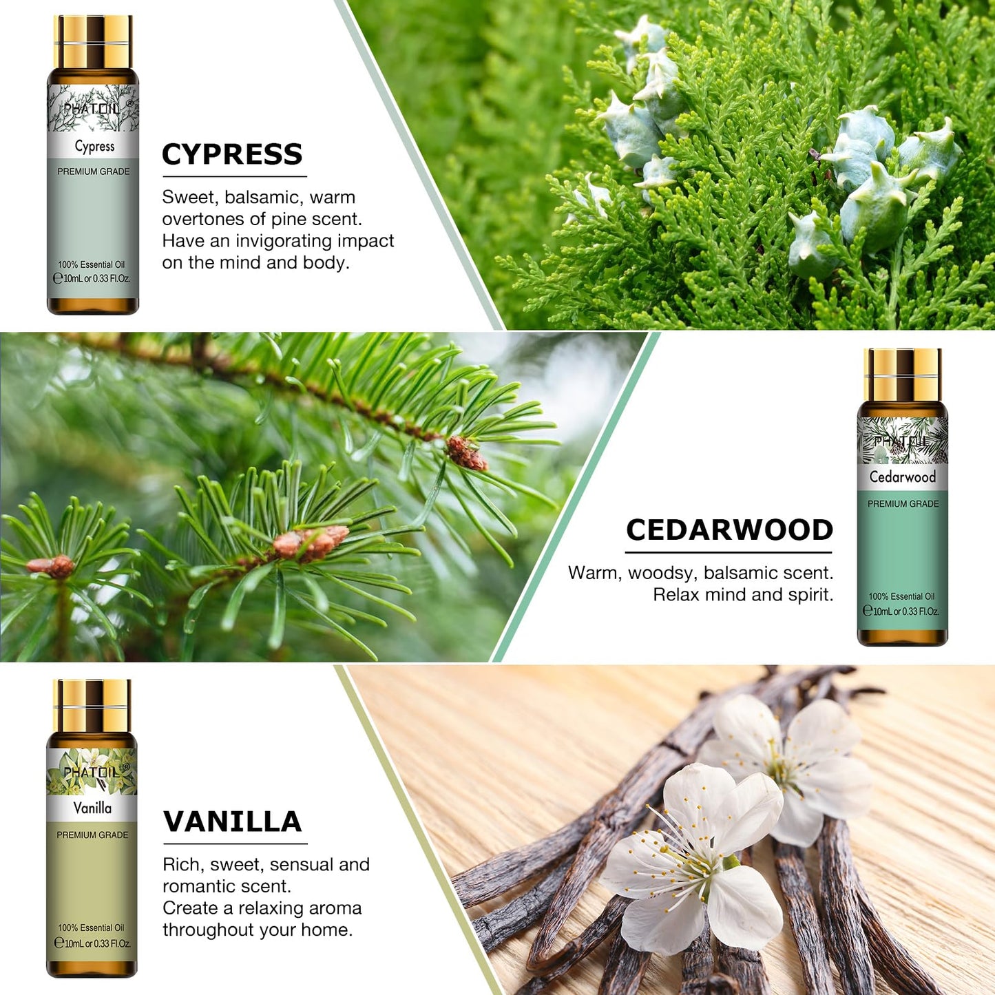 PHATOIL Premium Essential Oil Set – 9x10ml Pure Oils for Massage, Aromatherapy & Diffusers