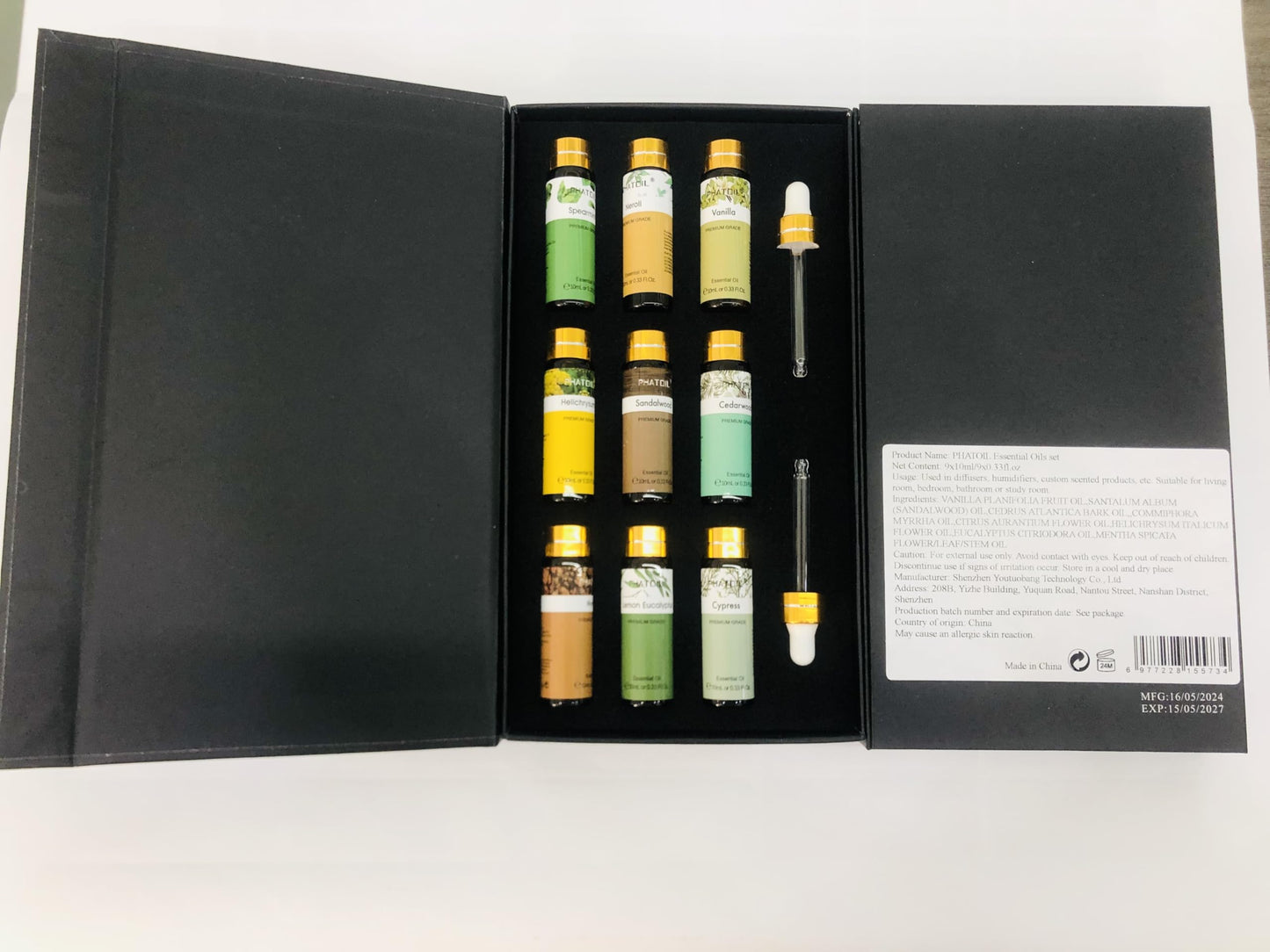 PHATOIL Premium Essential Oil Set – 9x10ml Pure Oils for Massage, Aromatherapy & Diffusers