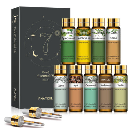 PHATOIL Premium Essential Oil Set – 9x10ml Pure Oils for Massage, Aromatherapy & Diffusers