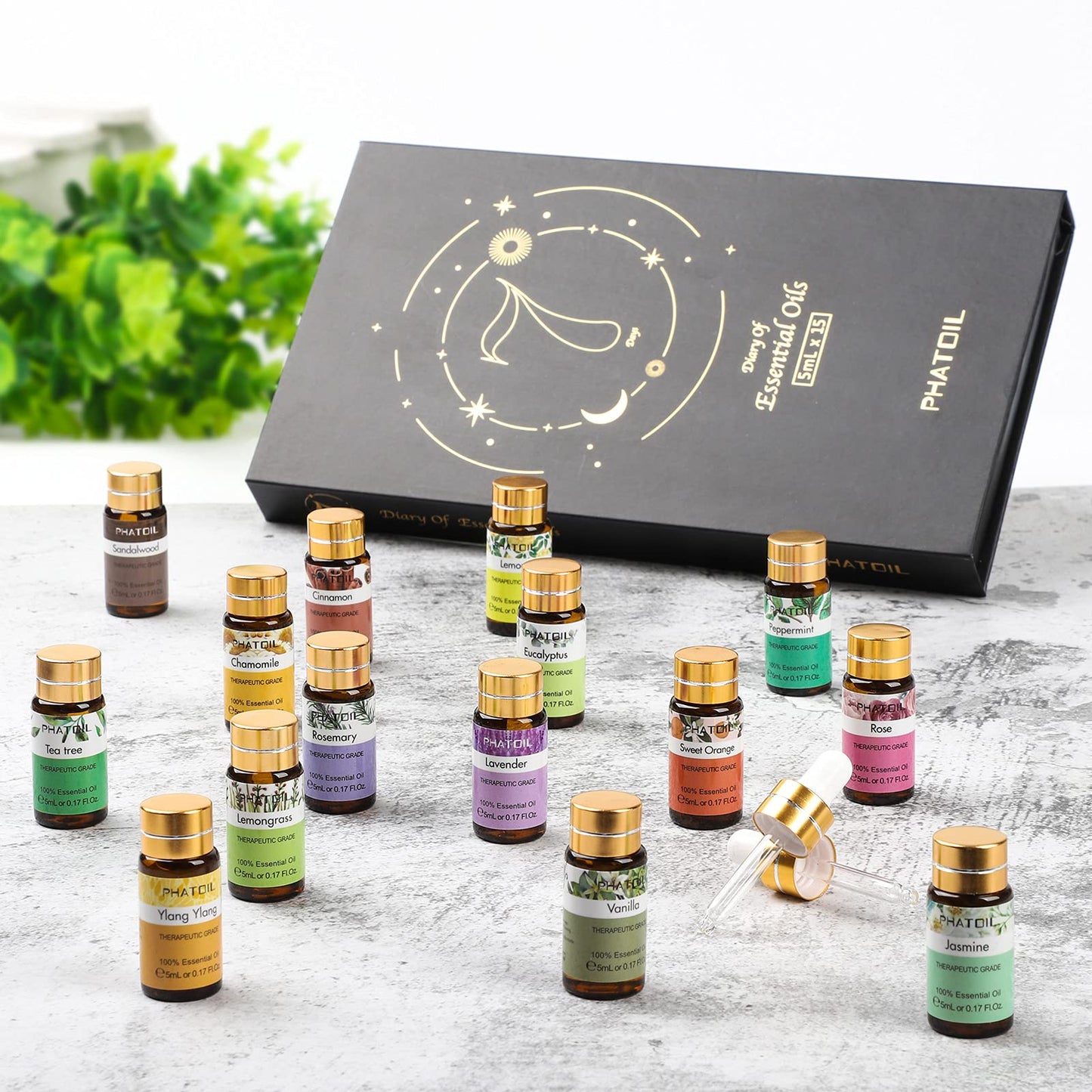 PHATOIL 15-Piece Essential Oils Gift Set – 100% Natural, 5ml Bottles