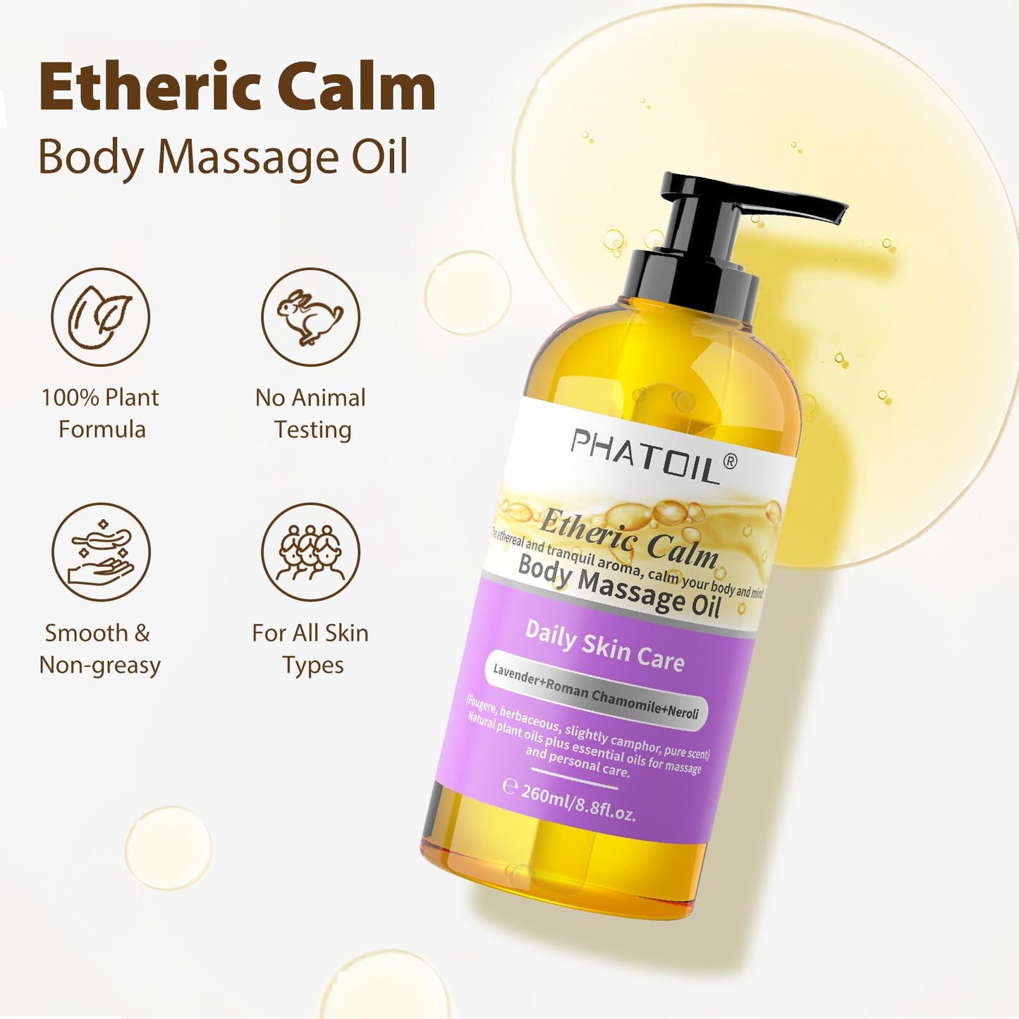 PHATOIL Etheric Calm Body Massage Oil 260 ml – Lavender, Roman Chamomile & Neroli