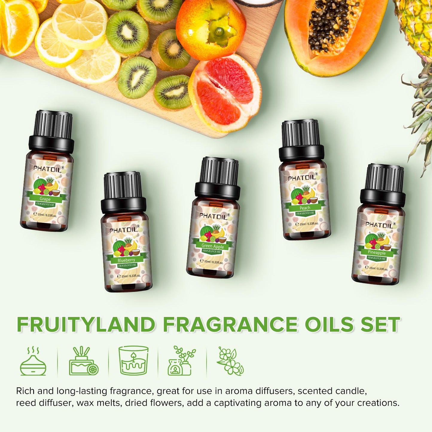 PHATOIL Coconut & Vanilla Fragrance Oils Set – 10 Pcs for Diffusers