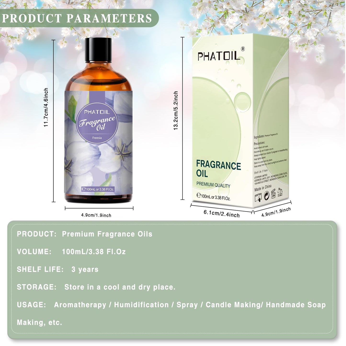 PHATOIL Freesia Fragrance Oil 100ml - Aromatherapy, Diffusers, Soap & Candle Making