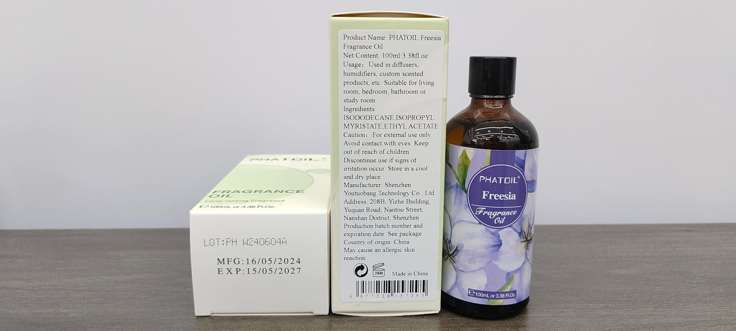PHATOIL Freesia Fragrance Oil 100ml - Aromatherapy, Diffusers, Soap & Candle Making