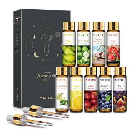 PHATOIL 9-Piece Fruit Fragrance Oil Set – 10ml Each for Soap Making & Diffusers