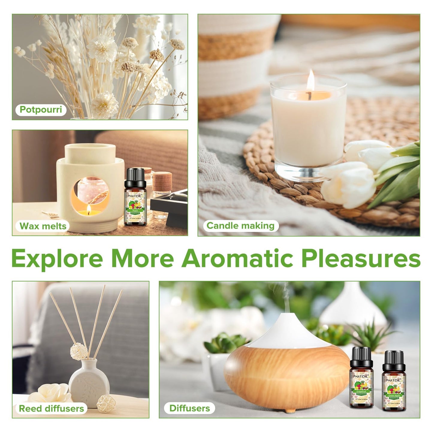 PHATOIL Coconut & Vanilla Fragrance Oils Set – 10 Pcs for Diffusers