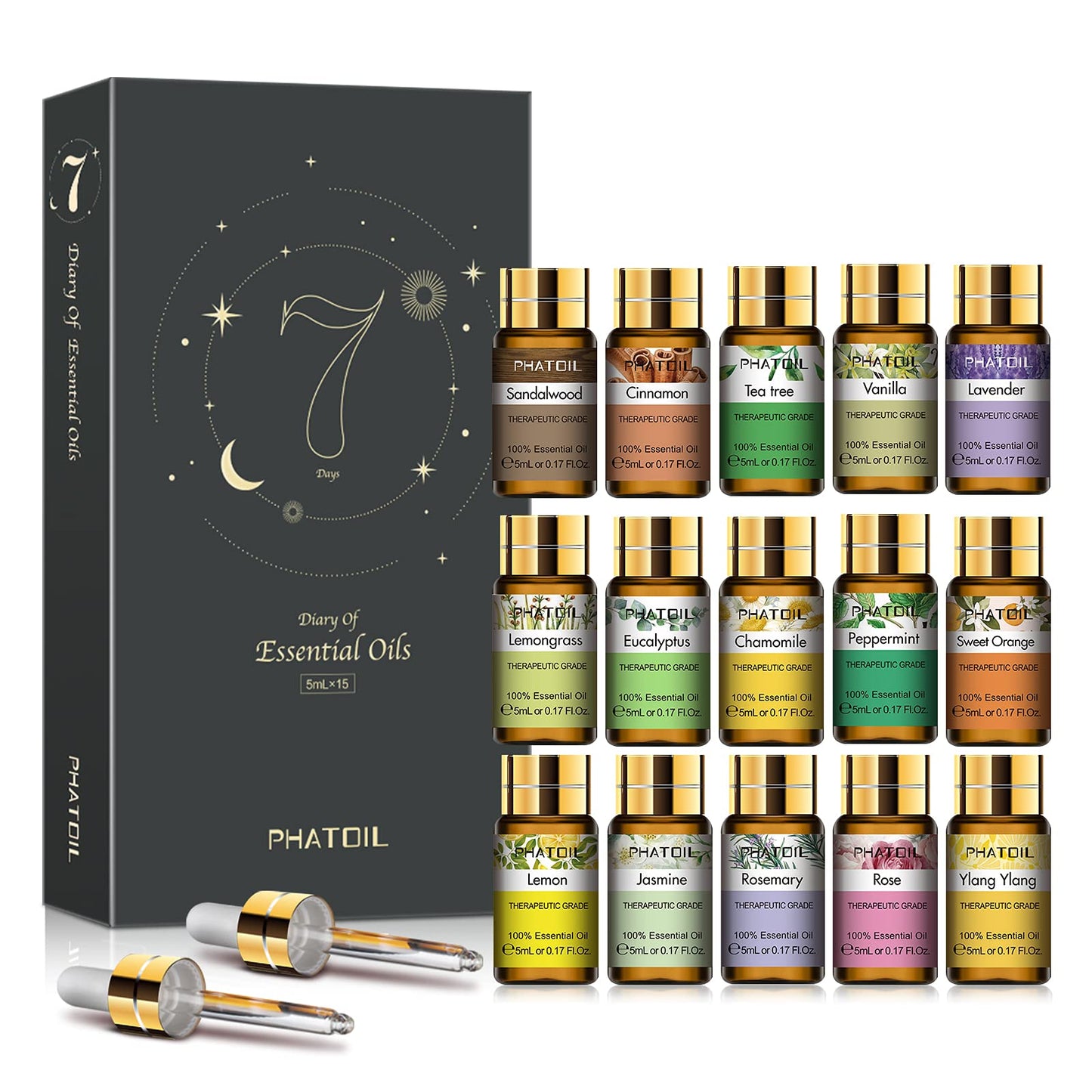 PHATOIL Essential Oils Gift Set 15x5ml | Aromatherapy for Diffuser, Skin & Hair
