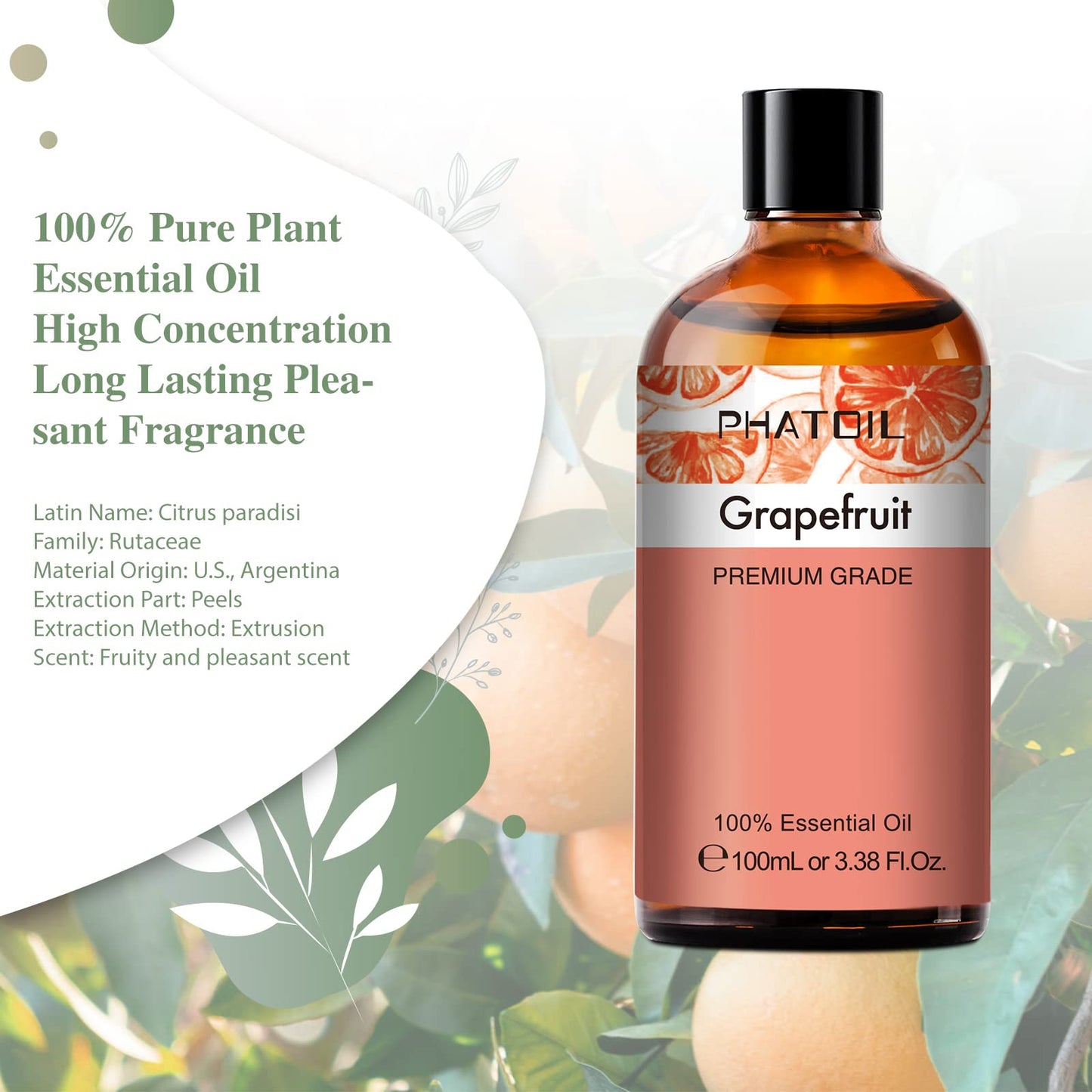 PHATOIL Grapefruit Essential Oil 100ml with Glass Dropper | Aromatherapy, Diffusers & DIY Crafts